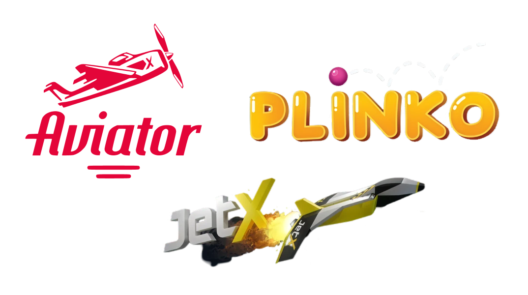 Logotyperna för spel som stöder Provably, inklusive: Aviator, Plinko och JetX